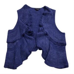 Theory Blue Isisa Ruffled Linen Blend Vest Cardigan Size Medium